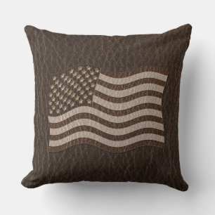 Leather-Look USA Flag Dark Throw Pillow