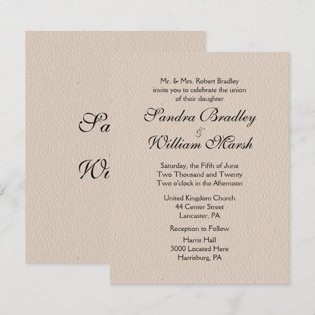 Leather Look Wedding Invitation (Front/Back)