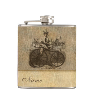 Leather look wintage classy old bike personalized hip flask
