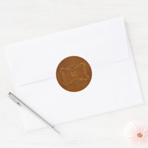 Leather look with customizable Monogram Classic Round Sticker