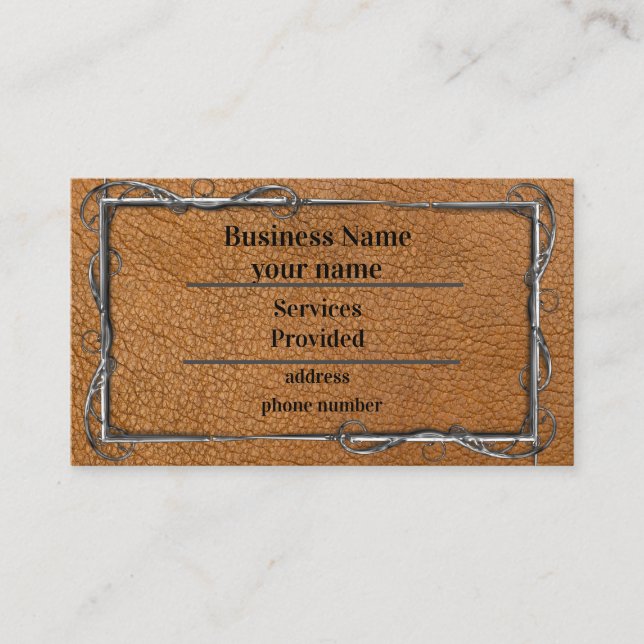Leather look with Victorian Nail Border Business Card (Front)
