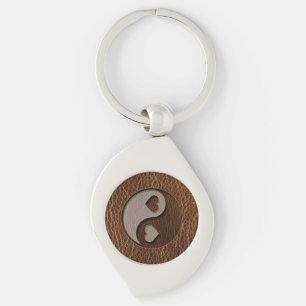 Leather-Look Yin Yang Heart Keychain