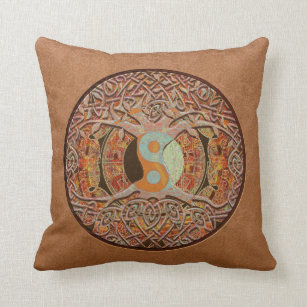 Leather Look Yin Yang Tree of Life Throw Pillow