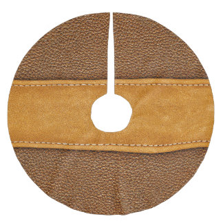 Leather Luxe: Stitched Brown Elegance Brushed Polyester Tree Skirt