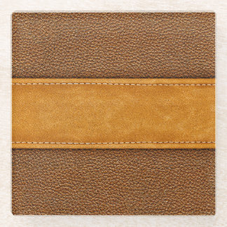 Leather Luxe: Stitched Brown Elegance Glass Coaster