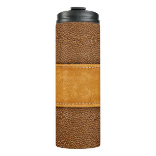Leather Luxe: Stitched Brown Elegance Thermal Tumbler