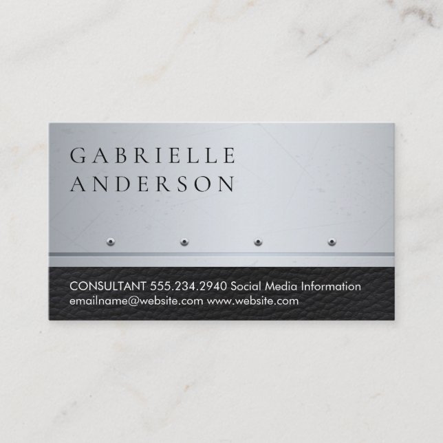 Leather | Metallic Rivets Background | Executive Business Card (Front)