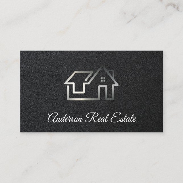 Leather | Minimalist Realtor Logo Business Card (Front)