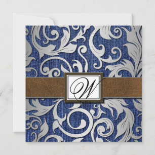 Leather Monogram Denim Western Wedding Invitations