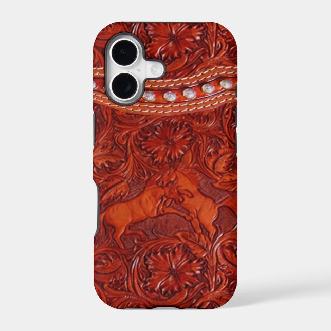 leather mustangs with silver beading iphone case (Back)