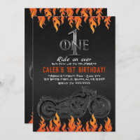 Leather & Orange Flames Motorcycle 1 1ST Birthday