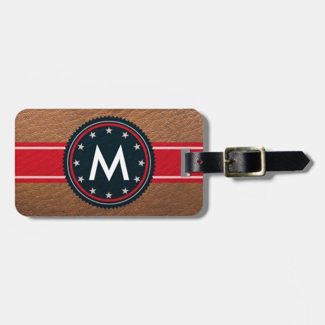 Leather Patriotic Luggage Tag with Monogram (Front Horizontal)