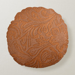 Leather pattern that is faux or fake round pillow