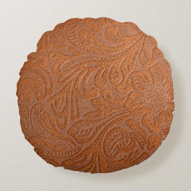 Leather pattern that is faux or fake round pillow (Front)