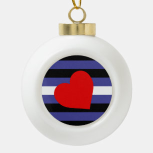 Leather Pride Flag and Heart Ceramic Ball Christmas Ornament