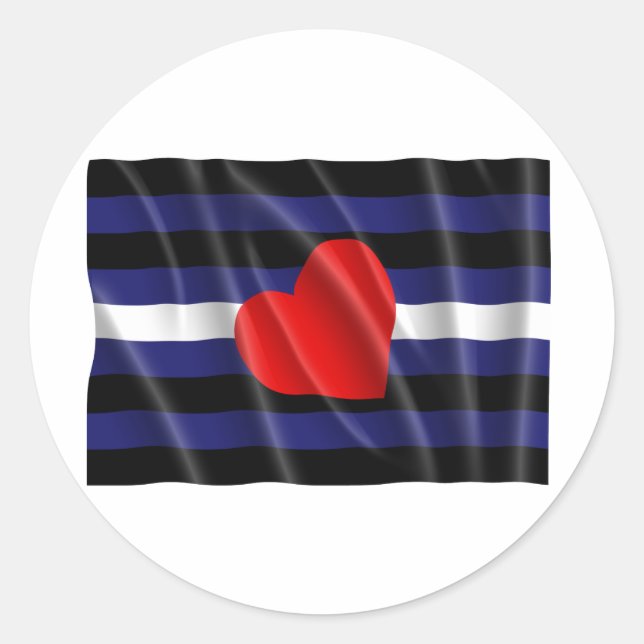 LEATHER PRIDE FLAG FLYING CLASSIC ROUND STICKER (Front)