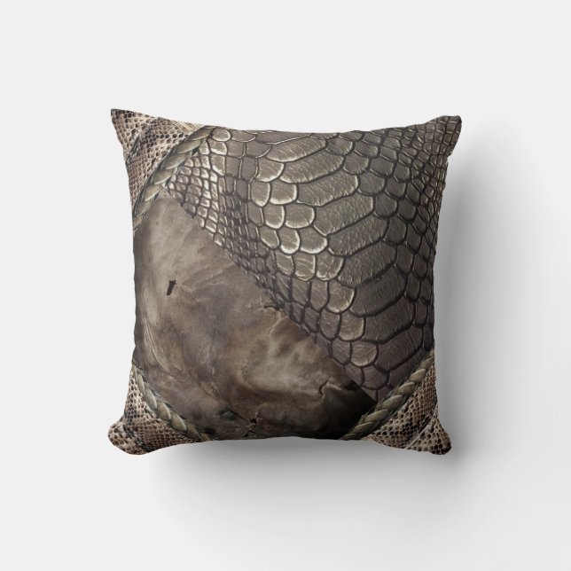 leather print , and snakeskin with alligator print throw pillow (Front)
