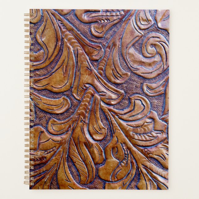 Leather Purse Tan Embossed Planner (Front)