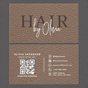 Leather QR Code Hair Stylist Business Card