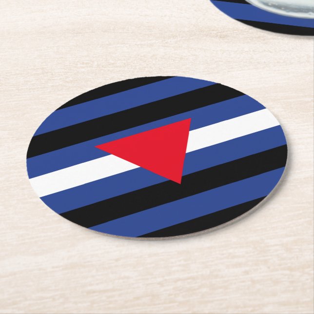 Leather Queer Pride Flag Round Paper Coaster (Angled)