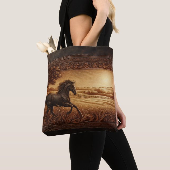 Leather Ranch Horse Tote Bag (Close Up)