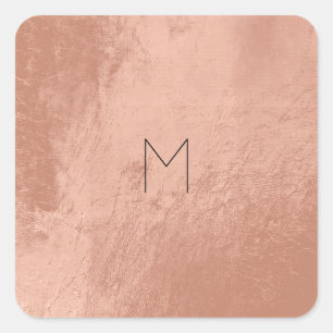 Leather Rose Gold Blush Metal Minimal Monogram Square Sticker