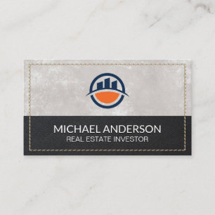 Leather Stitched Real Estate Buildings Business Card