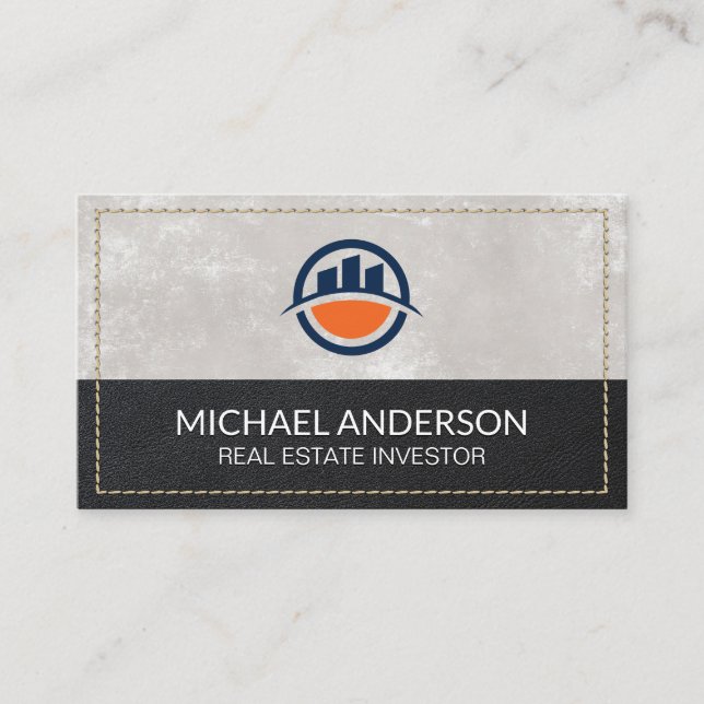 Leather Stitched | Real Estate Buildings Business Card (Front)