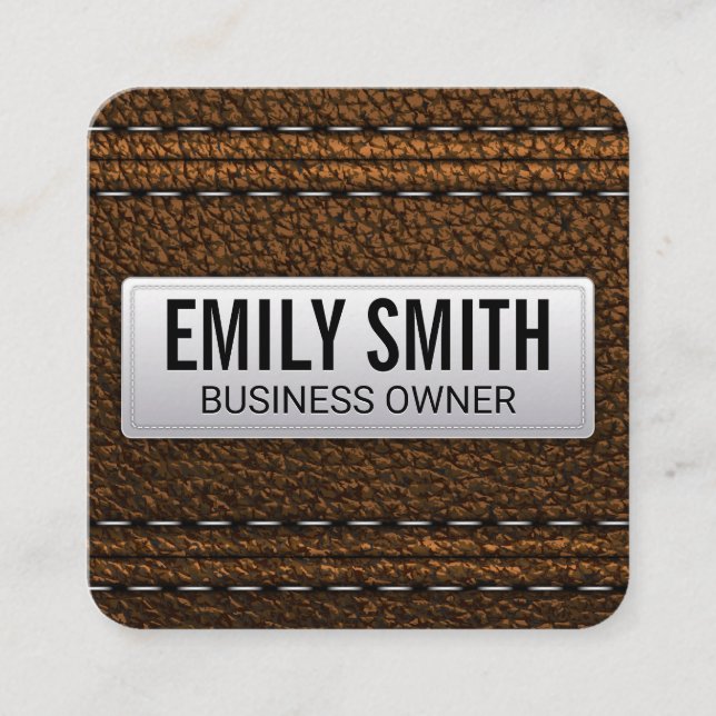 Leather Stitched Square Business Card (Front)
