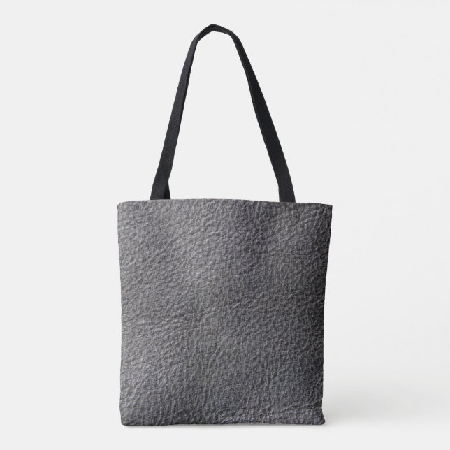 Leather style, dark grey black leather photo print tote bag (Back)