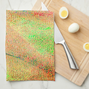 Leather style wrinkled and green orange worn paint kitchen towel