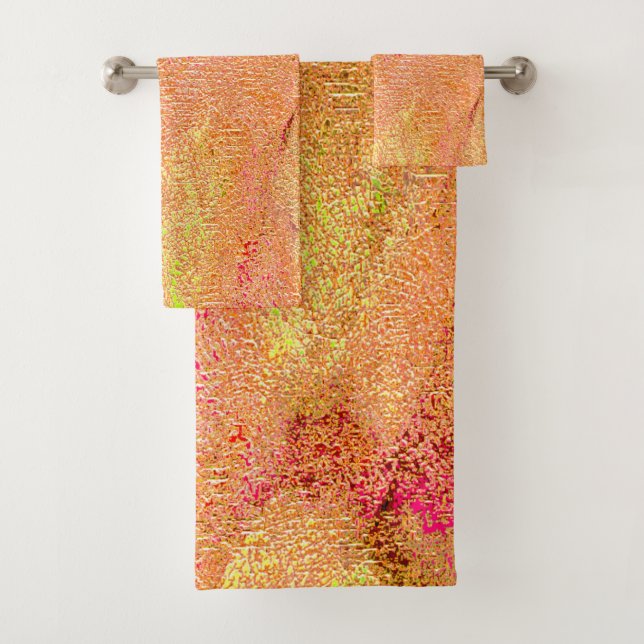 Leather style wrinkled with worn paint, salmon bath towel set (Insitu)