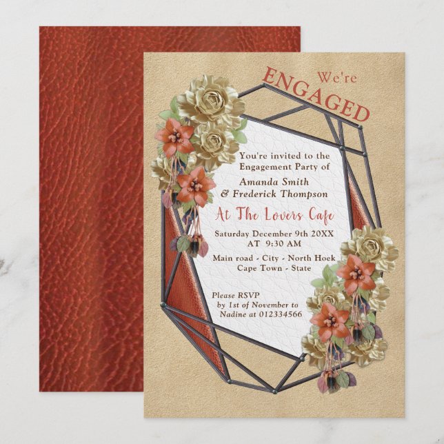 Leather & Suede Texture Art Engagement Party Invitation (Front/Back)