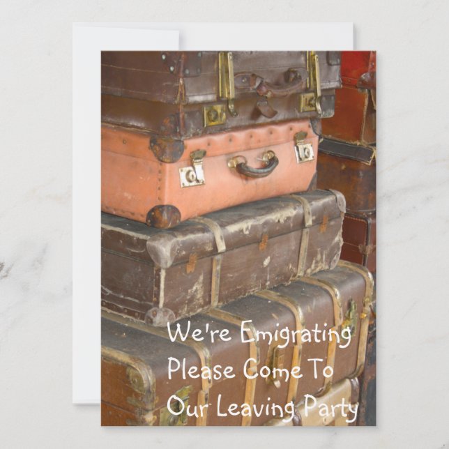 Leather Suitcases Emigrating Party Invitation (Front)
