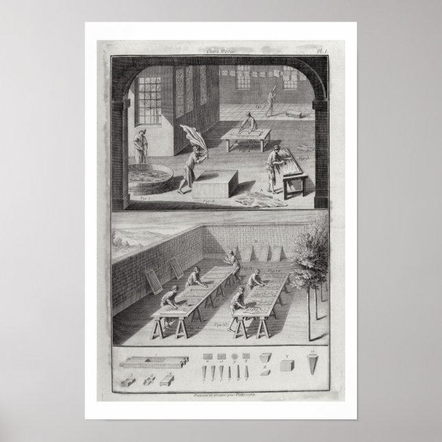 Leather tanning, from the 'Encyclopedia' by Denis Poster (Front)