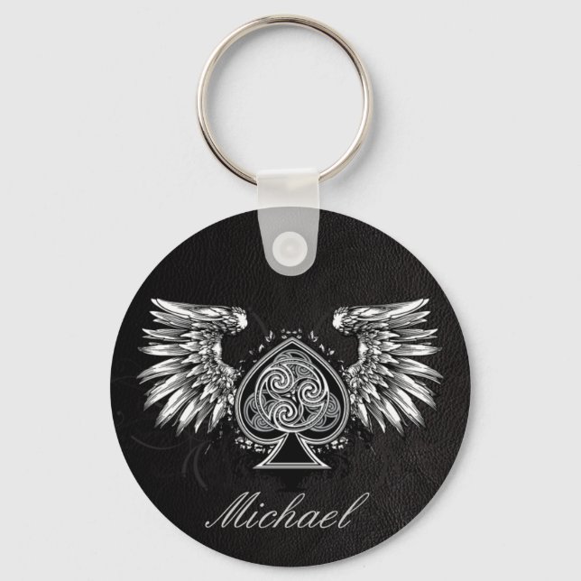 Leather Tattoo Urban Winged Celtic Knot Keychain (Front)