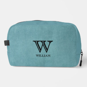 Leather Texture Black Monogram Name Dopp Kit