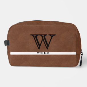 Leather Texture Black Monogram Name Dopp Kit