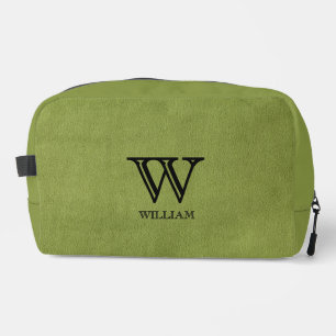 Leather Texture Black Monogram Name Dopp Kit