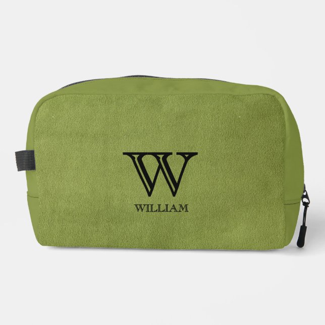 Leather Texture Black Monogram Name Dopp Kit (Front)
