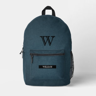 Leather Texture Black Monogram Name Printed Backpack