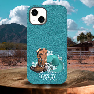 Leather texture cowgirl brown turquoise Case-Mate iPhone 14 case