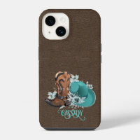 Leather texture cowgirl brown turquoise