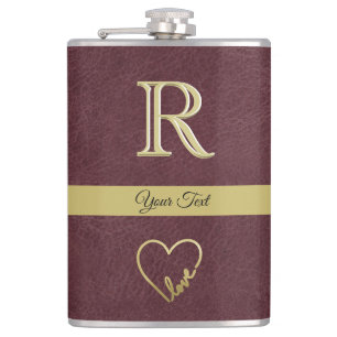 Leather Texture Custom Monogram with Love  Flask