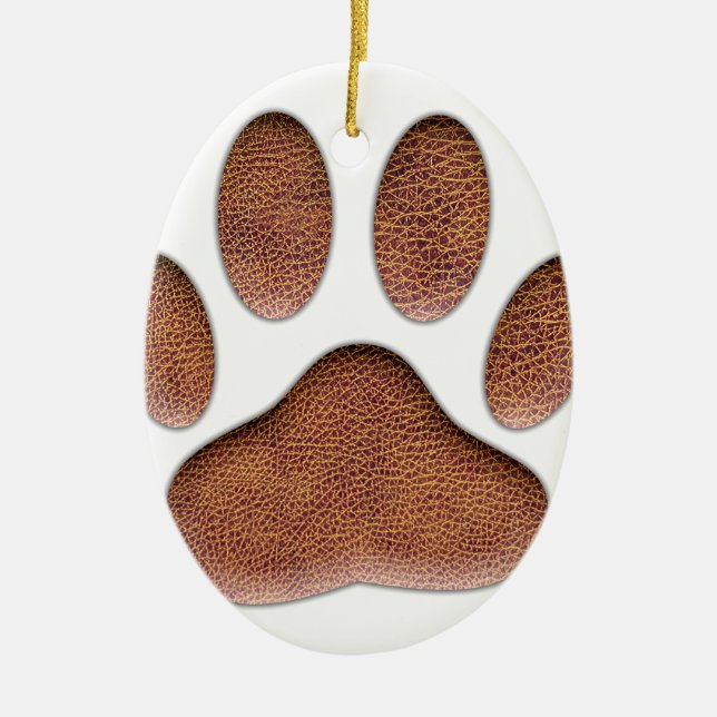 Leather Texture Dog Paw Print Ceramic Ornament (Front)