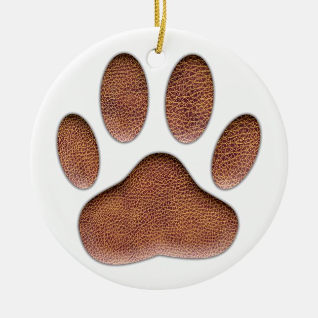 Leather Texture Dog Paw Print Ceramic Ornament (Front)