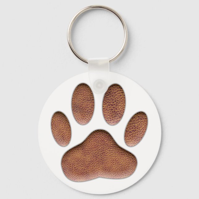 Leather Texture Dog Paw Print Keychain (Front)