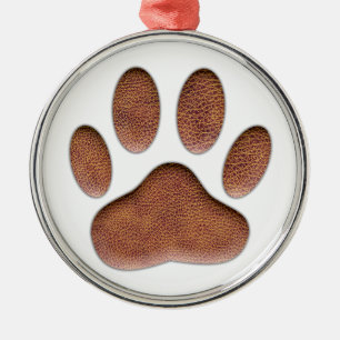 Leather Texture Dog Paw Print Metal Ornament
