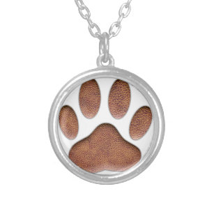 Leather Texture Dog Paw Print Silver Plated Necklace