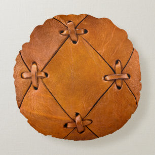 Leather texture, natural selvage detail. round pillow